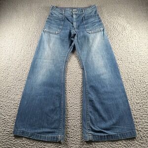 VTG Seafarer Jeans Mens 30 Bell Bottom Patch Pocket Light Wash Talon Zip USA